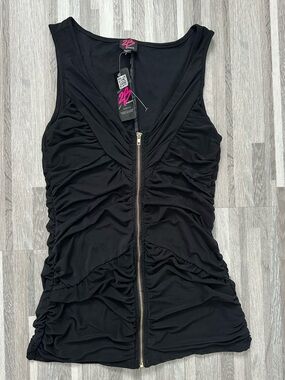 2B by Bebe Black Ruched Zip-Front Tank size M